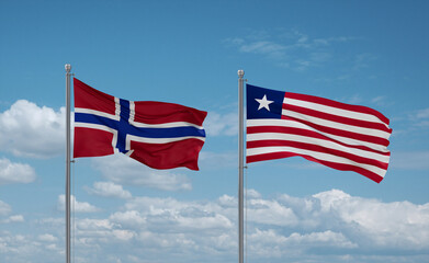 Liberia and Norway flags, country relationship concept