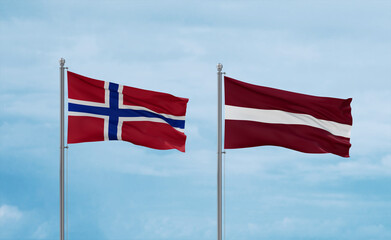 Latvia and Norway flags, country relationship concept