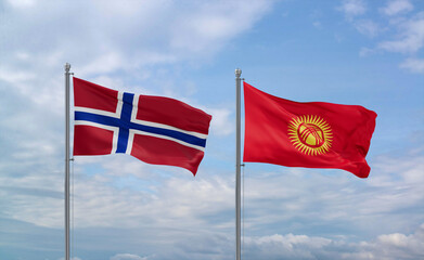 Kyrgyzstan and Norway flags, country relationship concept