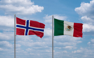 Mexico and Norway flags, country relationship concept