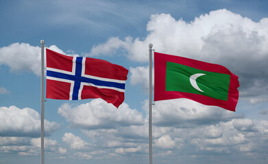 Maldives and Norway flags, country relationship concept