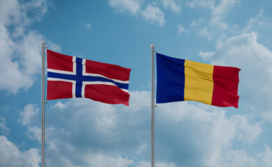 Romania and Norway flags, country relationship concept