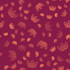 Brown line Leaf icon isolated seamless pattern on red background. Leaves sign. Fresh natural product symbol. Vector