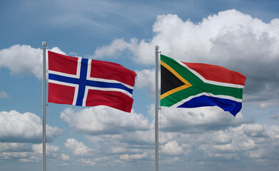 South Africa and Norway flags, country relationship concept