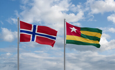 Togo and Norway flags, country relationship concept