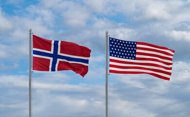 USA and Norway flags, country relationship concepts