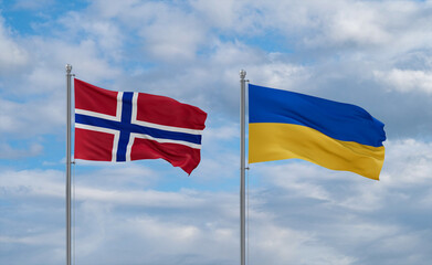 Ukraine and Norway flags, country relationship concept