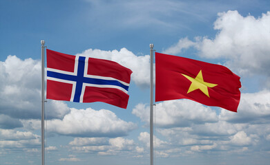 Vietnam and Norway flags, country relationship concept