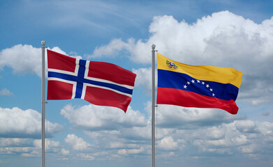Venezuela and Norway flags, country relationship concept
