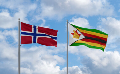 Zimbabwe and Norway flags, country relationship concept