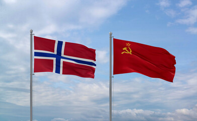 Soviet Union and Norway flags, country relationship concept
