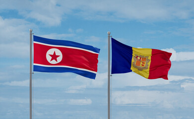 North Korea and Andorra national flags, country relationship concept