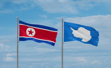 North Korea and Antarctica flags, country relationship concept