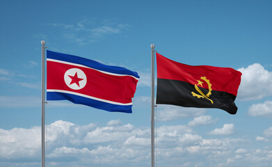 North Korea and Angola national flags, country relationship concept