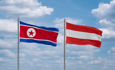 Austria and North Korea flags, country relationship concept
