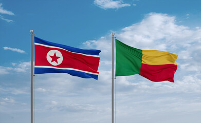 Benin and North Korea flags, country relationship concept