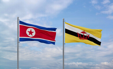 Brunei and North Korea flags, country relationship concepts