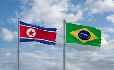 North Korea and Brazil flags, country relationship concept