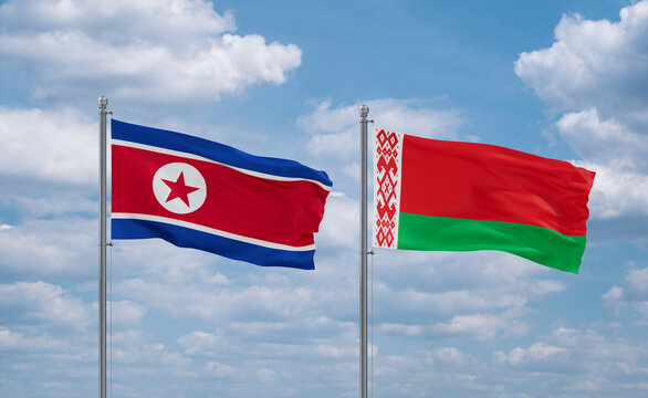 Belarus and North Korea flags, country relationship concept