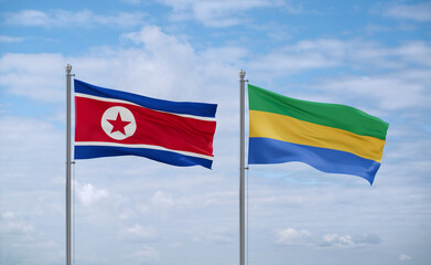 Gabon and North Korea flags, country relationship concept