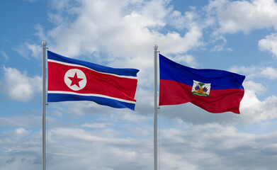 Haiti and North Korea flags, country relationship concept