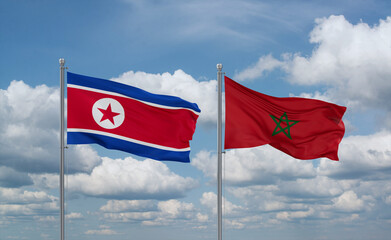 Morocco and North Korea flags, country relationship concept