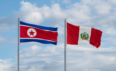 Peru and North Korea flags, country relationship concept