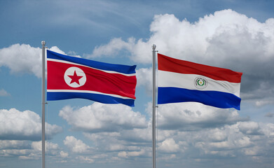 Paraguay and North Korea flags, country relationship concept