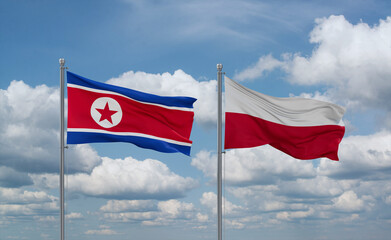 Poland and North Korea flags, country relationship concept