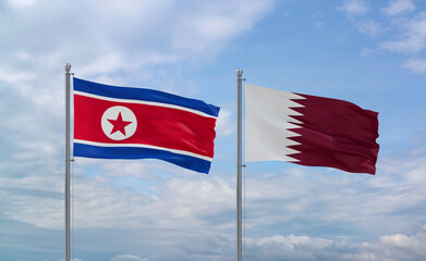 Qatar and North Korea flags, country relationship concept