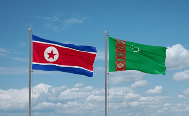 Turkmenistan and North Korea flags, country relationship concept