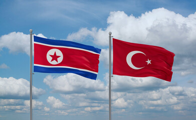 Turkey and North Korea flags, country relationship concept