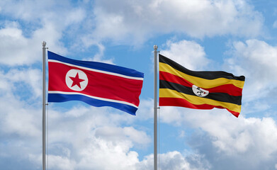 Uganda and North Korea flags, country relationship concept