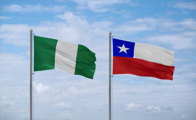 Chile and Nigeria flags, country relationship concept