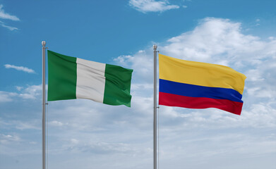 Colombia and Nigeria flags, country relationship concept