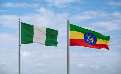 Ethiopia and Nigeria flags, country relationship concept