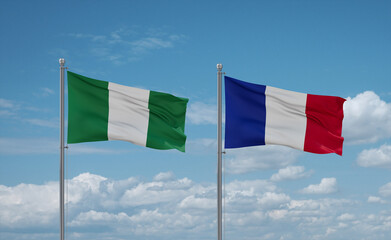 Nigeria and France flags, country relationship concept