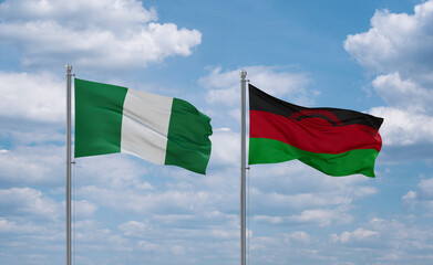 Malawi and Nigeria flags, country relationship concept