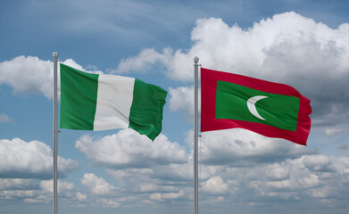 Maldives and Nigeria flags, country relationship concept