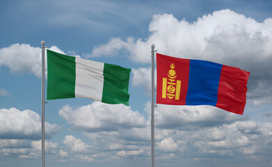Mongolia and Nigeria flags, country relationship concept