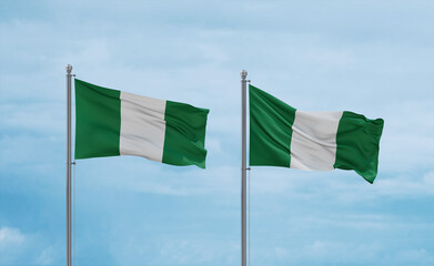 Two Nigeria national flags, country relationship concept