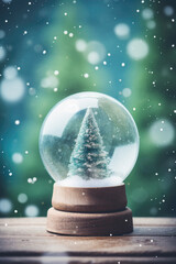 Christmas ball with fir trees and snow.