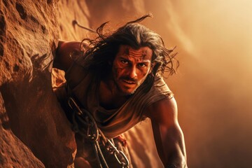 Arabic Male Rock Jock Scrambling Backdrop Generative AI