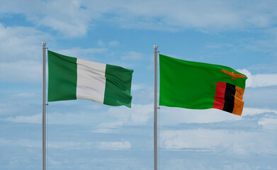 Zambia and Nigeria flags, country relationship concept