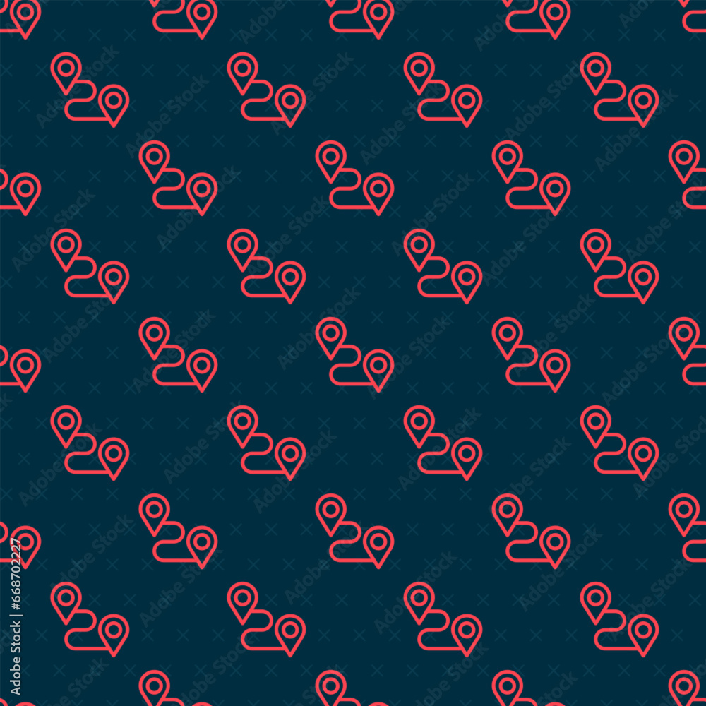 Poster red line route location icon isolated seamless pattern on black background. map pointer sign. concep