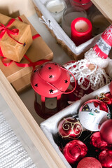 christmas, preparation and storage of gifts, decor, balls, candles,Christmas gift,gift box eco christmas holiday concept, Christmas gift wrapping, decor banner