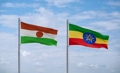 Ethiopia and Niger flags, country relationship concept