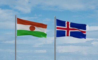 Iceland and Niger flags, country relationship concept