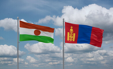 Mongolia and Niger flags, country relationship concept