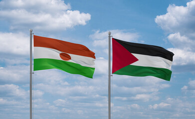 Palestine and Niger flags, country relationship concept